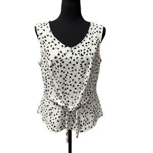 Talbots Petite LP Black White Floral Tie Front Sleeveless Blouse Top Work